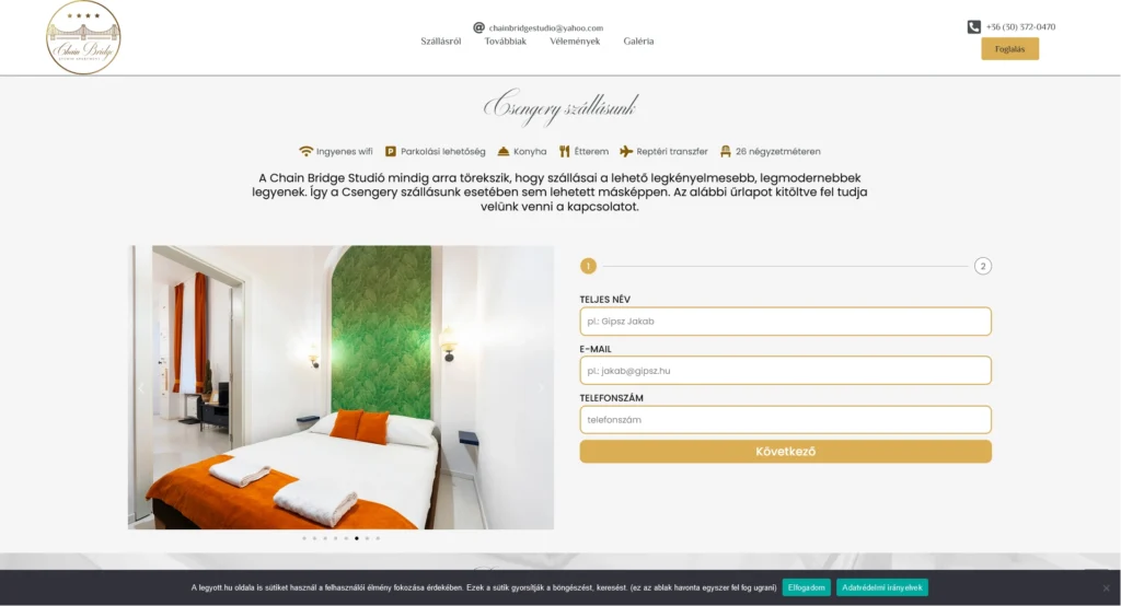 Apartman foglalás weboldal.